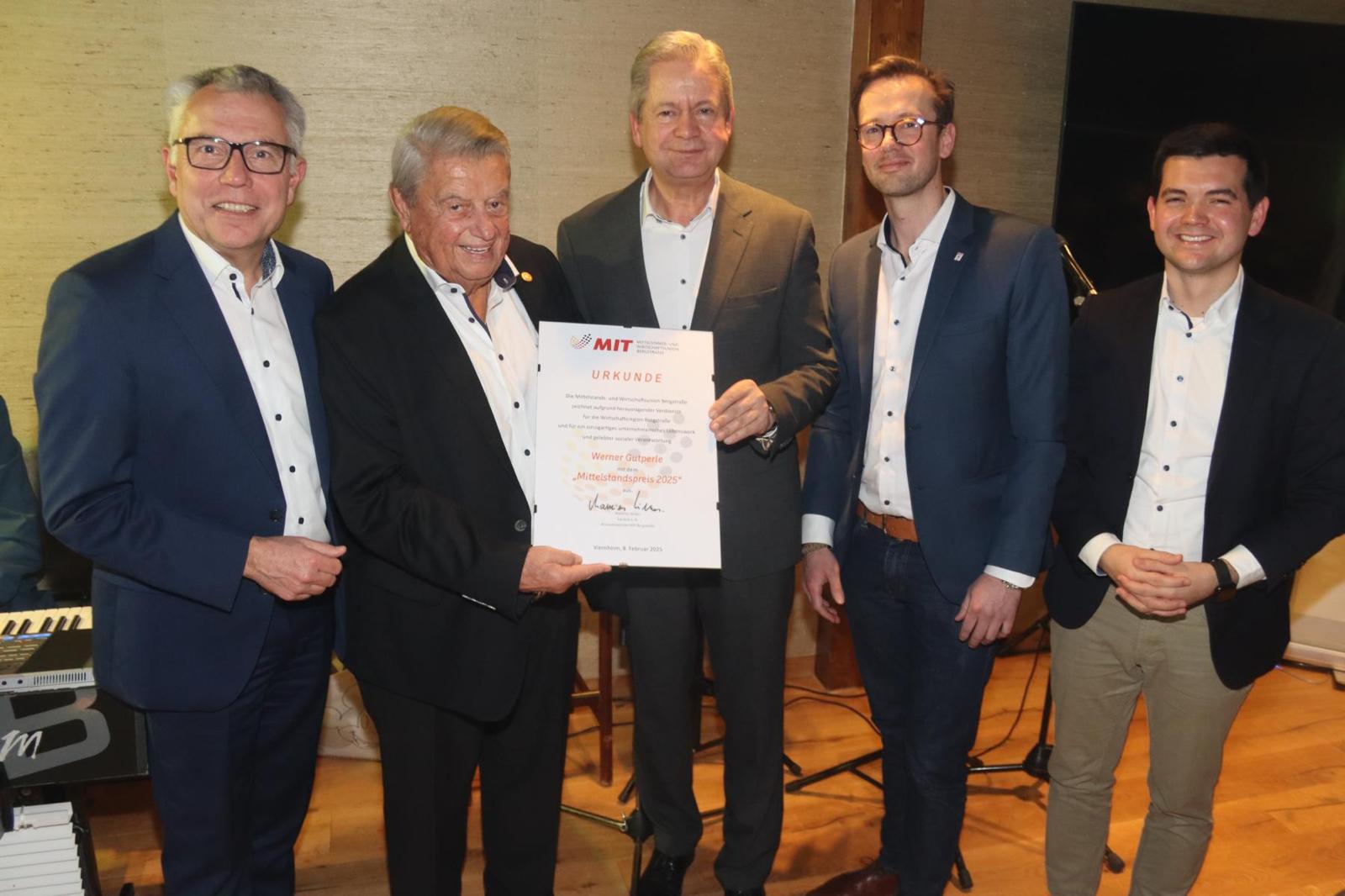 Werner Gutperle 2025, als er den Mittelstandpreis der MIT-Bergstra�e erhielt